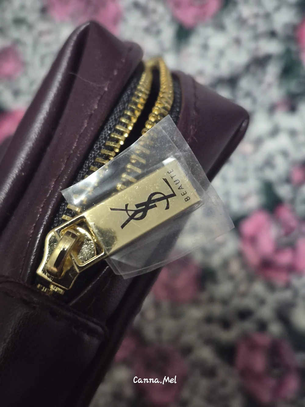 Yves Saint Laurent Beaute Plum Leather Cosmetic Pouch